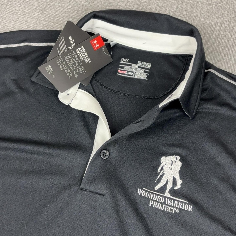 Under Armour HeatGear Polo Shirt Mens XL Black Wounded Warrior Project